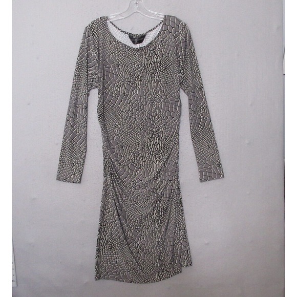 Kamali‎ Kulture Norma Kamali Dress Women XL Gray Black Animal Print Ruche Party - Picture 1 of 12
